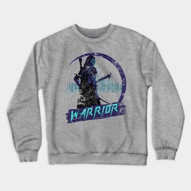 Female Warrior Retrowave Crewneck Sweatshirt by MerlinArt